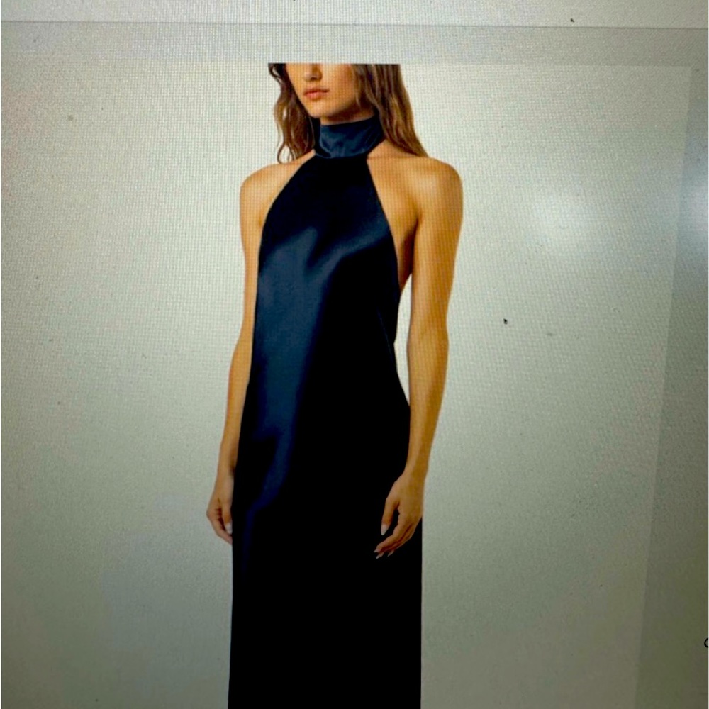 Michelle Mason Gown - Navy , Halter Neck/Low back